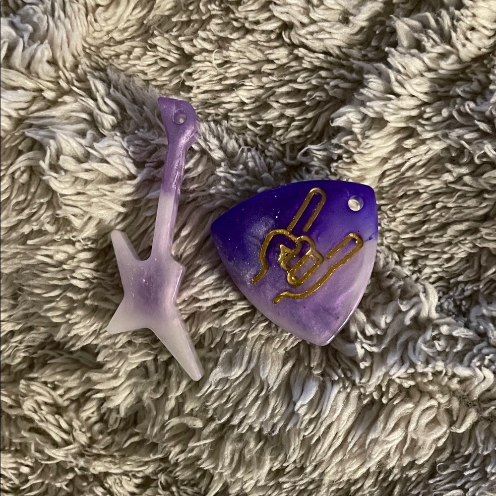 Purple Guitar and Pick Keychains